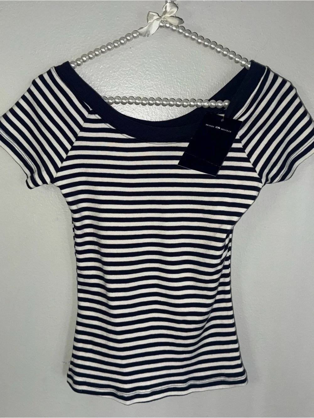 BRANDY MELVILLE JUNO STRIPED TOP IN IVORY/NAVY - Picture 2 of 3